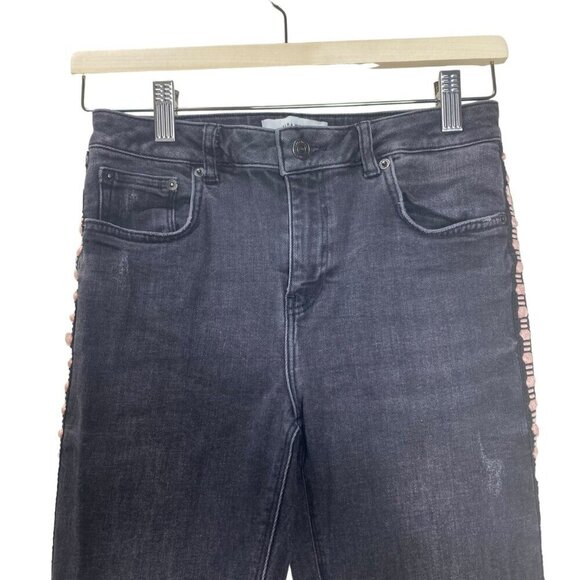 2/$30 Zara Premium Denim Collection Black Jeans with Pink Embroidery Size 4 - Picture 3 of 16